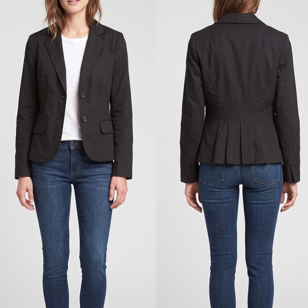 Banana Republic Factory Size 2 Black Career Blazer 2 Button Pleated Back Peplum